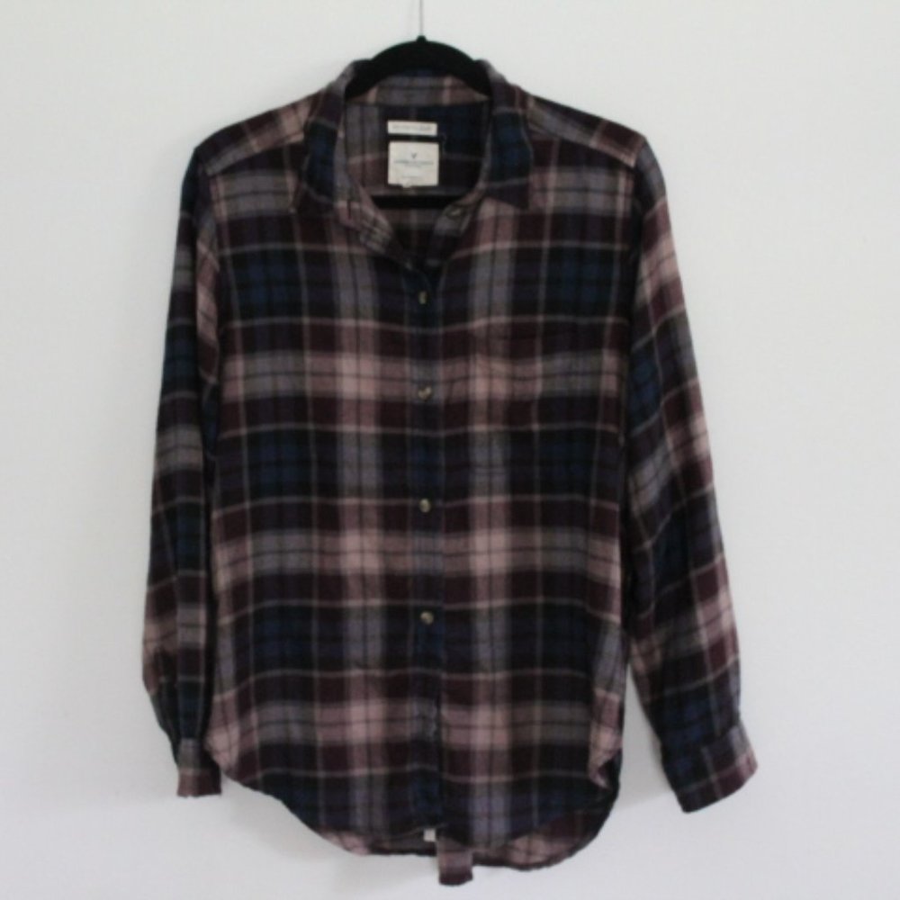 AEO Purple Plaid Button Down